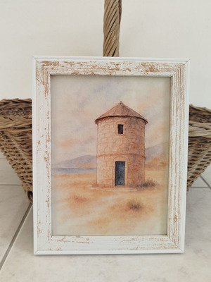 Rustic καδράκι watercolor 15x20 cm με κορνίζα, ελληνική διακόσμηση