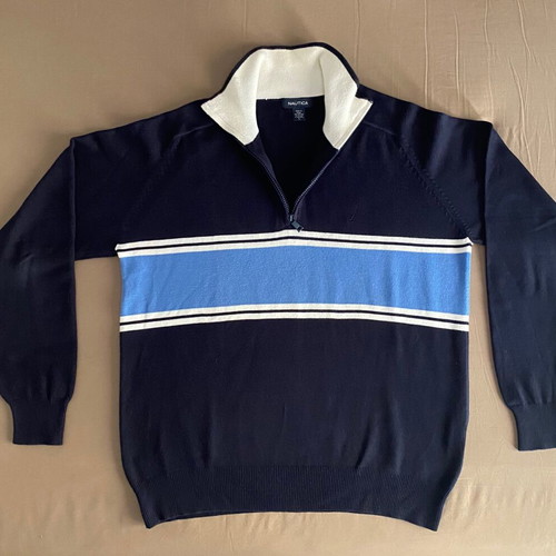 Nautica sweater used, men's, size Large, blue and white