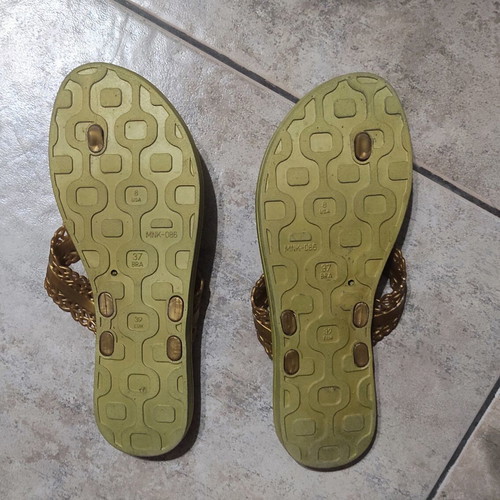 Summer flip flops used, size 37, gold with lace pattern