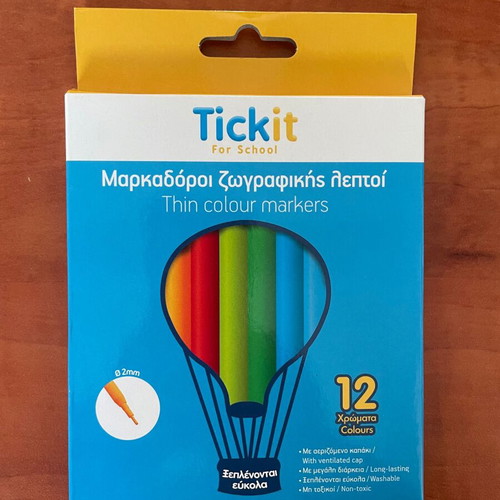 Tickit Thin Colour Markers pack of 12 new