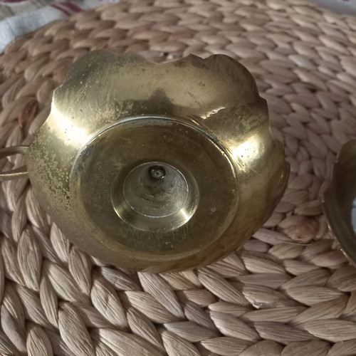 Set of brass candlesticks used, beautifully decorated