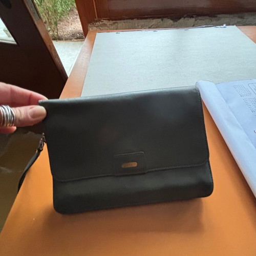 Hand wallet used, leather gray with multiple compartments