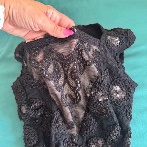 Junona Party Cocktail Mini Little Black Dress Size M open back lace like new