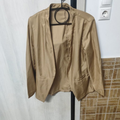 Women's summer spring jacket, gold-beige satin fabric