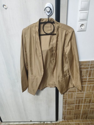 Women's summer spring jacket, gold-beige satin fabric