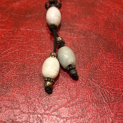 Worry beads with nephrite and pink agate beads