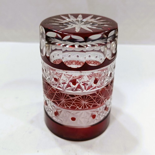 Bohemian Glass Masterpiece Museum Set Tumble-Up Ruby Cut-to-Clear like new