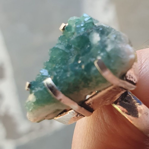 Fluorite ring silver plated, size USA 6.5, handmade