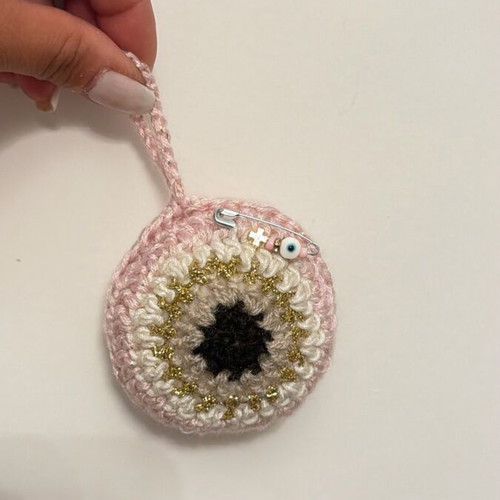 Handmade Crochet Evil Eye Charm for Baby Crib, Keychain, or Car