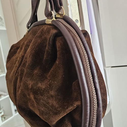Leather-suede handbag used, brown