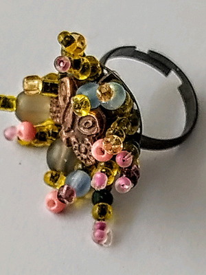 Butterfly ring handmade new, multicolored with beads
