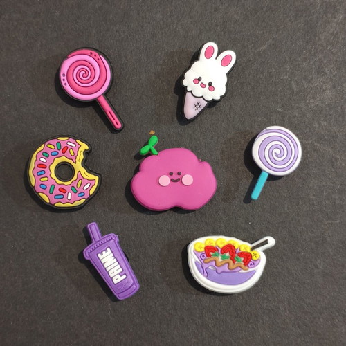 Foodie Crocs charms pins Jibbitz set like new, colorful purple