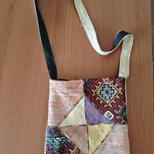 Boho crossbody bag used, multicolor fabric