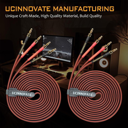 HiFi OFC Audio Speaker Cables 2x2m Gold-Plated Banana Plugs new