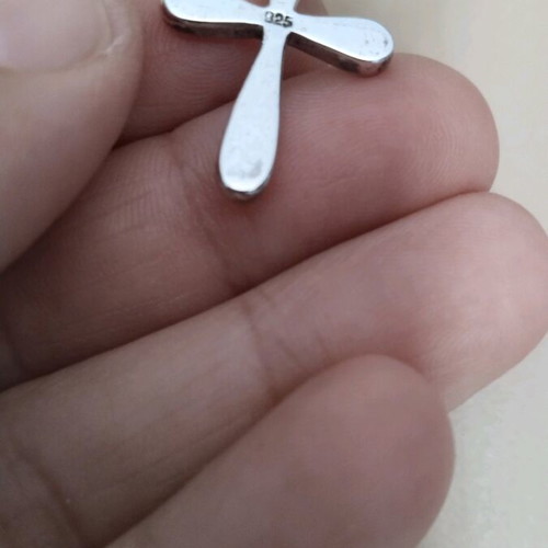 Silver cross 926 with white opal and light gray leather strap like new