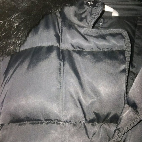 Stefanel satin jacket like new, black with fur collar
