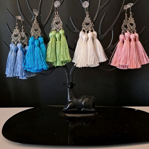 Tassel earrings new, multicolor and silver