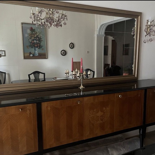 Buffet dining table with 8 chairs and mirror like new