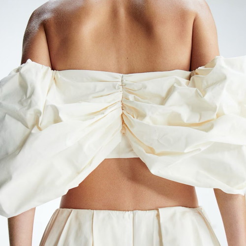 H&M Studio Collection Strapless Top with Puff Sleeve New, White