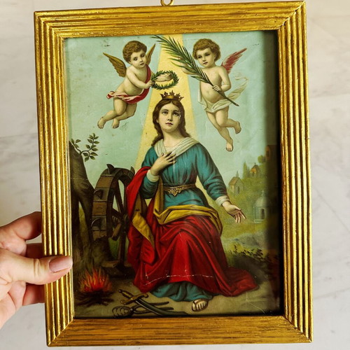 Antique Chromolithograph Saint Augusta by Fridolin Leiber used