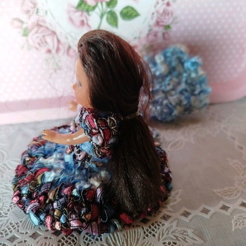 Miniature Doll New with Handmade Dress and Hat 10cm