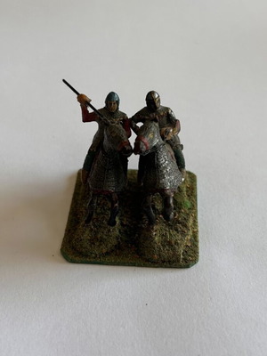 Set of 2 used hand-painted metal miniature warriors