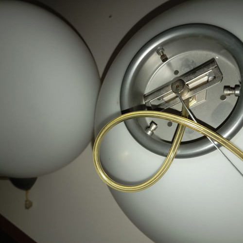 2 Pendant Single-Light Lamps Made of Blown Opaline Glass Amu Moser like new