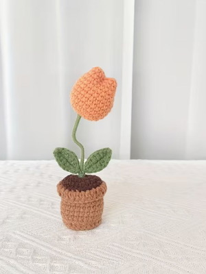 Handmade knitted flower in pot new