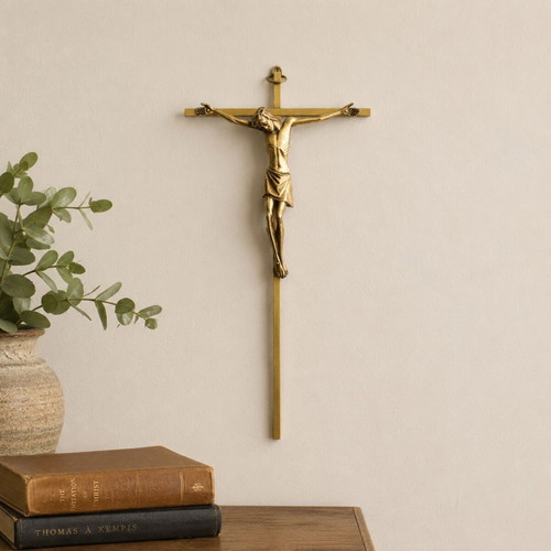 Vintage wall crucifix Jesus Christ brass circa 1970s Belgium like new