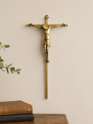 Vintage wall crucifix Jesus Christ brass circa 1970s Belgium like new