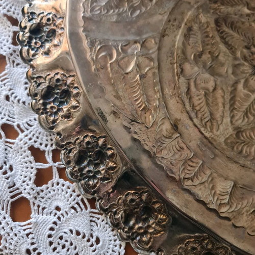 Serving tray old handmade silver-plated used 49x30cm
