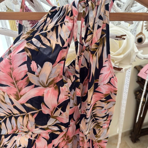 Boho floral dress size S adjustable to L, like new, blue and pink