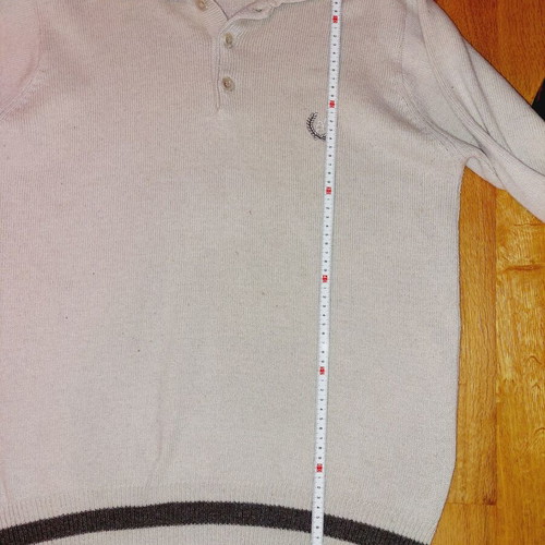 Men's long-sleeve polo pullover L-XL like new, white and beige