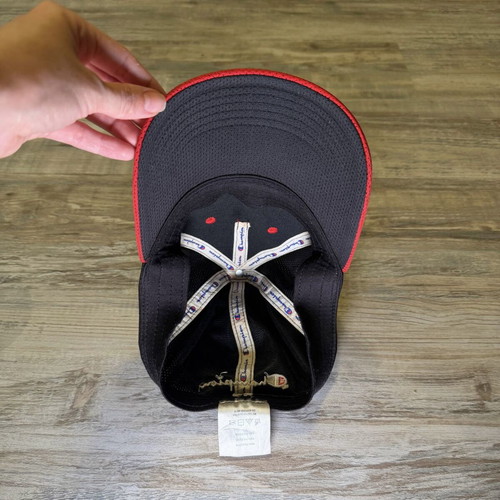 Champion mesh baseball cap used, red and navy blue adjustable hat