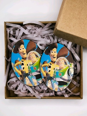 Toy Story earrings new, wooden, multicolored