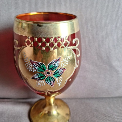 Murano bowl used ruby with 24k gold vintage 16×10 cm