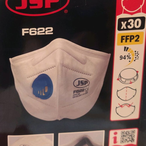 JSP F622 FFP2 Protective Mask with Valve, new, pack of 30