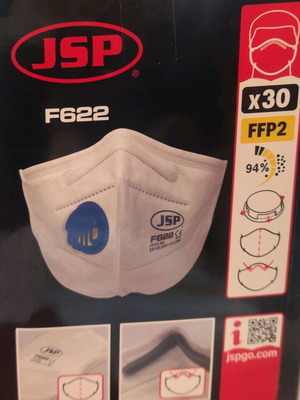 JSP F622 FFP2 Protective Mask with Valve, new, pack of 30