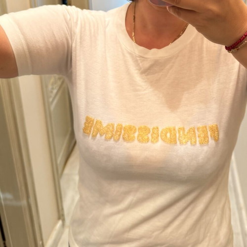 Fendissime Y2K Vintage White T-shirt Large with Gold Embossed Logo