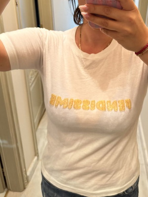 Fendissime Y2K Vintage White T-shirt Large with Gold Embossed Logo