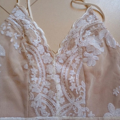 Evening wedding dress, size S, beige lace tulle