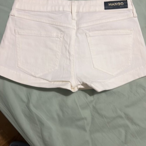 Mango elastic white denim shorts with gold buttons, size S