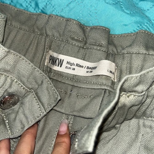 Pink Woman High Rise Baggy Pants Khaki Medium