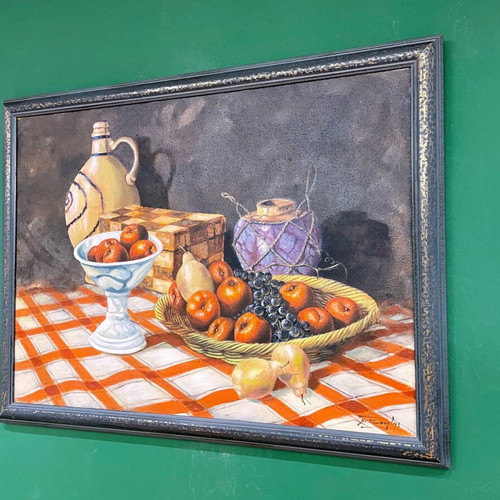 Dimitris Kourtis Oil Painting like new, Fruits on Table