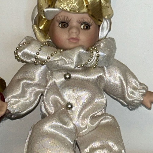 Venetian Carnival Porcelain Jester Dolls Set used, vintage
