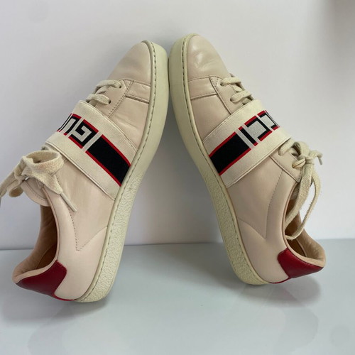 Gucci leather sneakers used, beige, size 37
