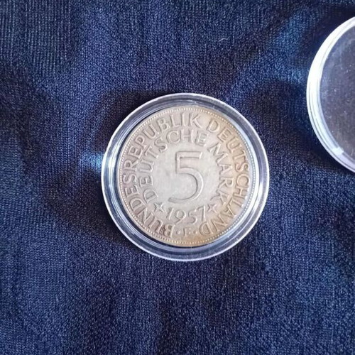 5 Deutsche Mark Coin 1957 F like new, fine silver