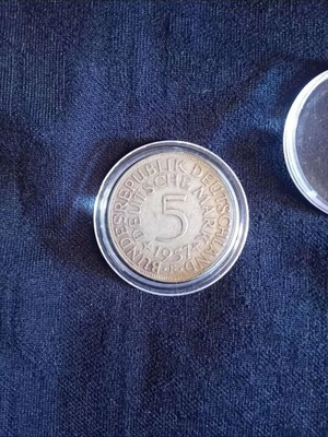 5 Deutsche Mark Coin 1957 F like new, fine silver
