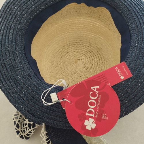 Doca Straw Hat new, beige and blue with scarf