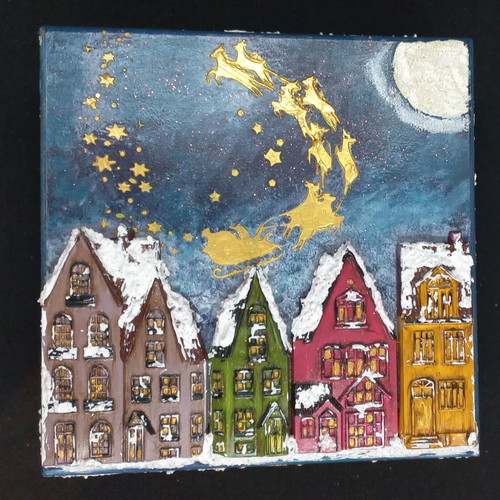 Christmas box new, wooden with decoupage techniques 18×18×8 cm